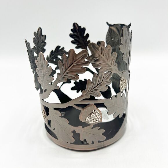 Slatkin & Co Bath & Body Works Owl Acorns & Leaves Bronze 3 Wick Candle Holder - Picture 7 of 9